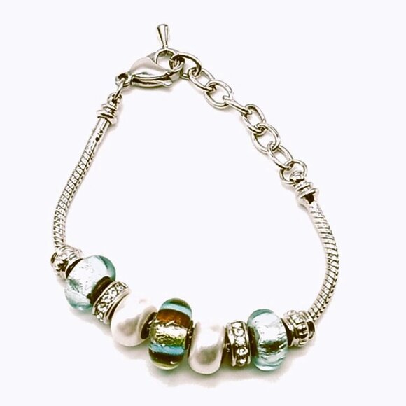 Beaded Charm Bracelet on Silver-tone Snake Chain - Picture 1 of 14